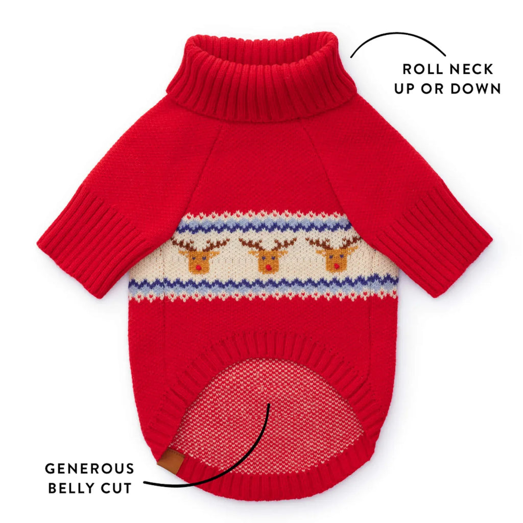 Fair Isle Dog Sweater with Soft Knit Turtleneck, Leash Opening and Machine-Washable Cold-Weather Fit