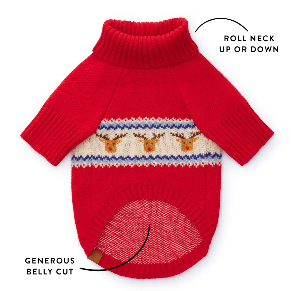 Fair Isle Dog Sweater with Soft Knit Turtleneck, Leash Opening and Machine-Washable Cold-Weather Fit