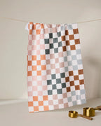 Fall Kitchen Tea Towel in Autumn Checkered Brown, Cream and Gray