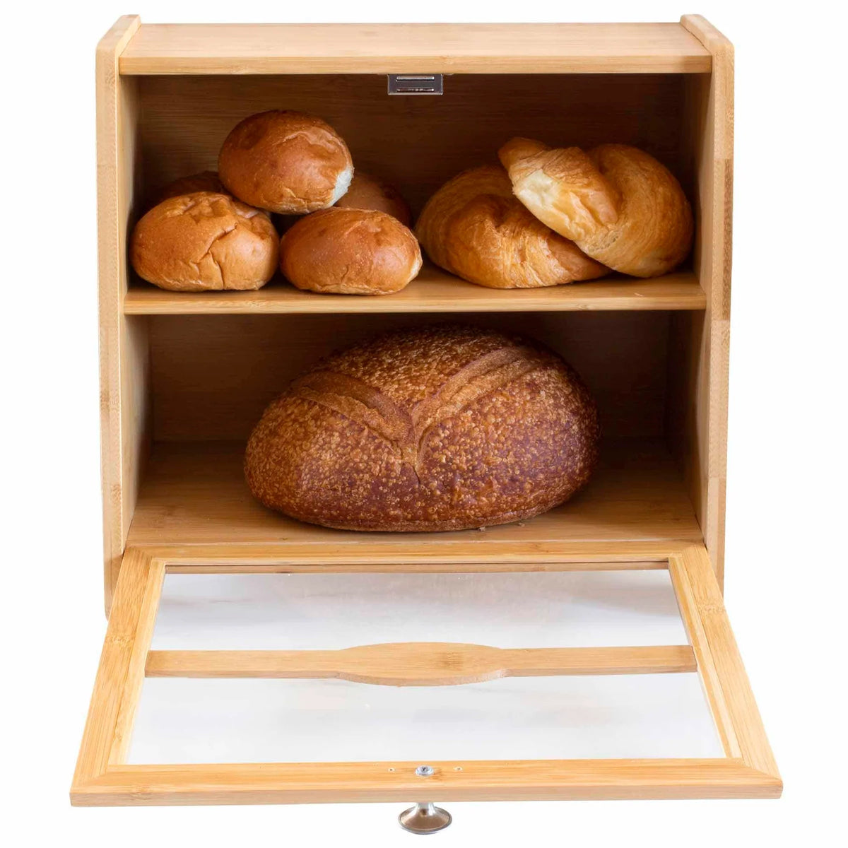 Farmhouse Bread Box for Kitchen Countertop with Extra-Large Two-Layer Storage and Secure Magnetic-Lock Door