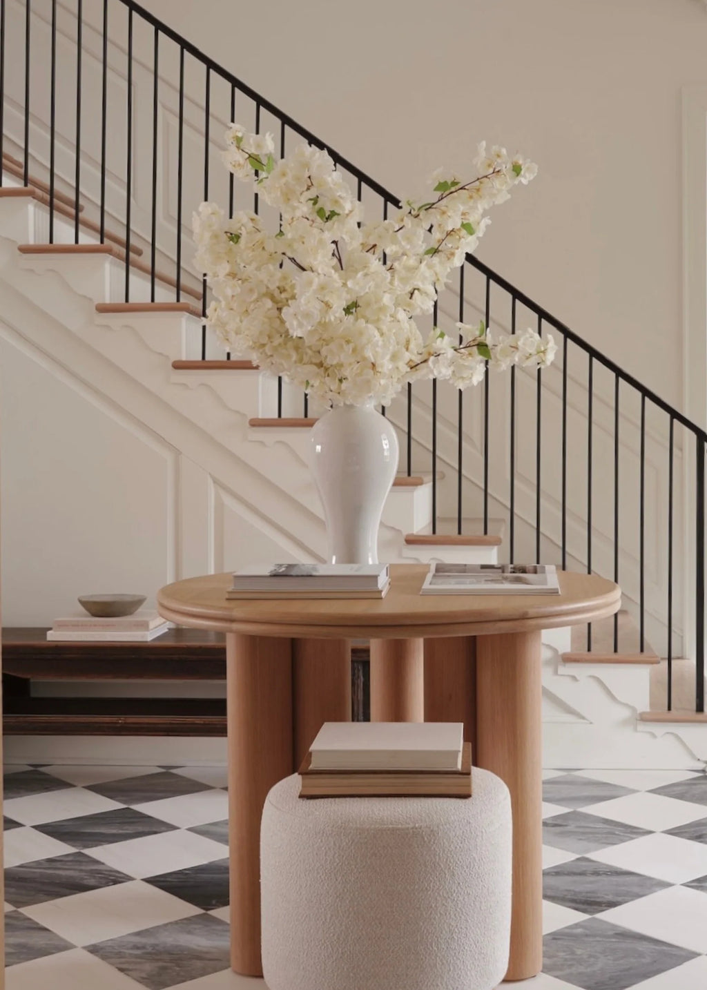 Faux Cherry Blossom Stem in Cream White, 44 Inches Tall