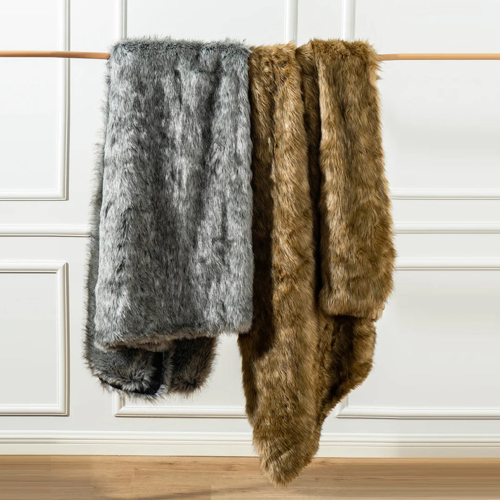Faux Fur Blanket in Grey