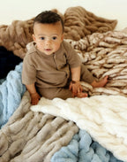 Faux Fur Blanket in Warm Tan with a Subtle Frosted Effect and Stretchy Softness on Both Sides