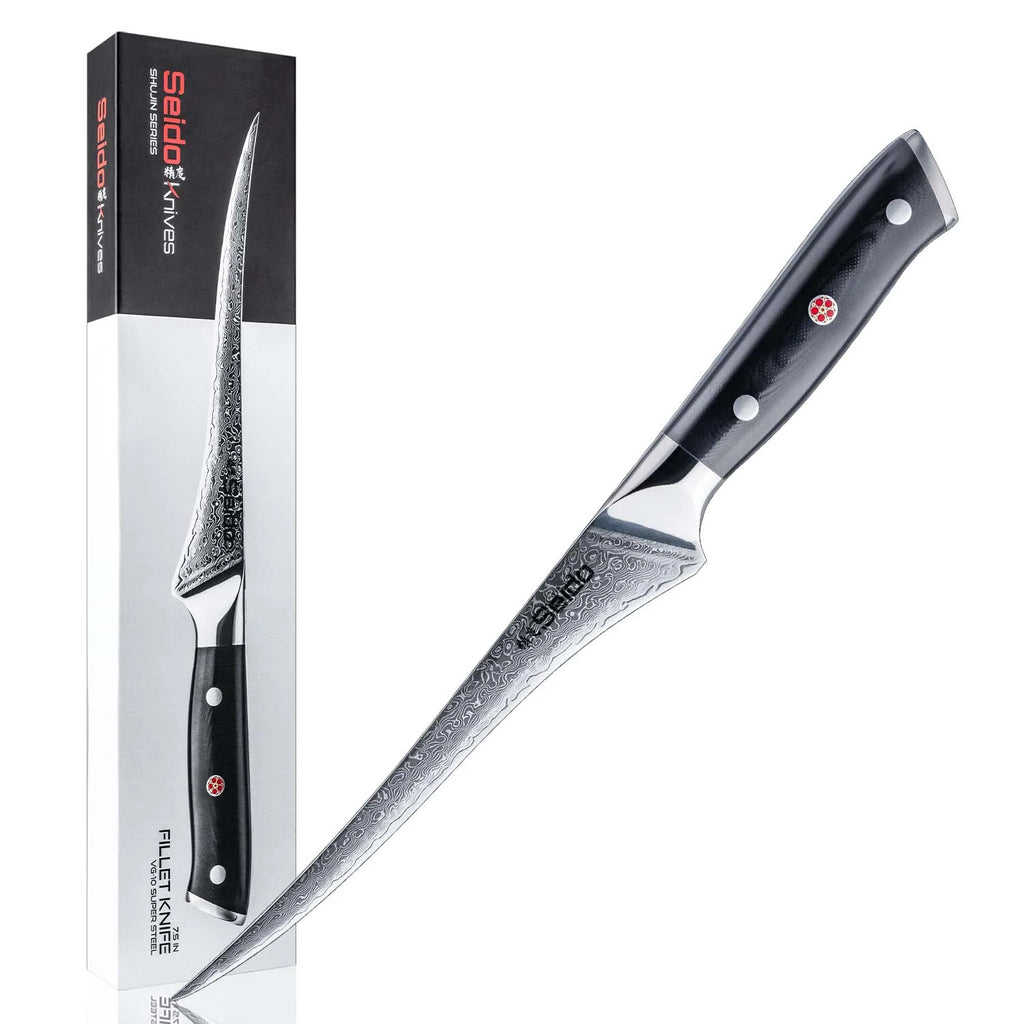 Fillet Knife for Skinning Fish, 7.5-Inch 67-Layer Damascus Blade and Ergonomic Black G10+ Handle