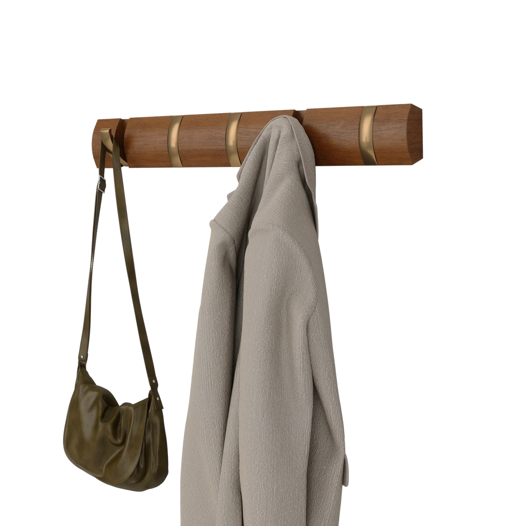 Five-Hook Wall Mounted Coat Rack, Warm-Gold