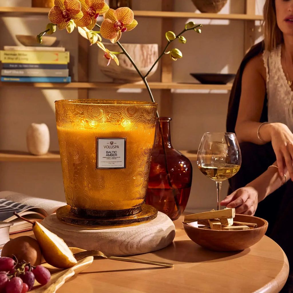 Five-Wick Hearth Candle in Baltic Amber, a Warm Woody Fragrance