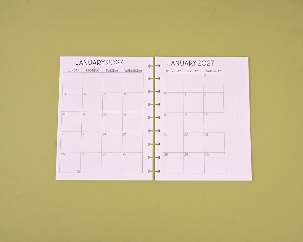 Five-Year Monthly Planner Bundle for 2027–2031 with Dividers and Reversible Cover · Five-year planning coverage from 2027