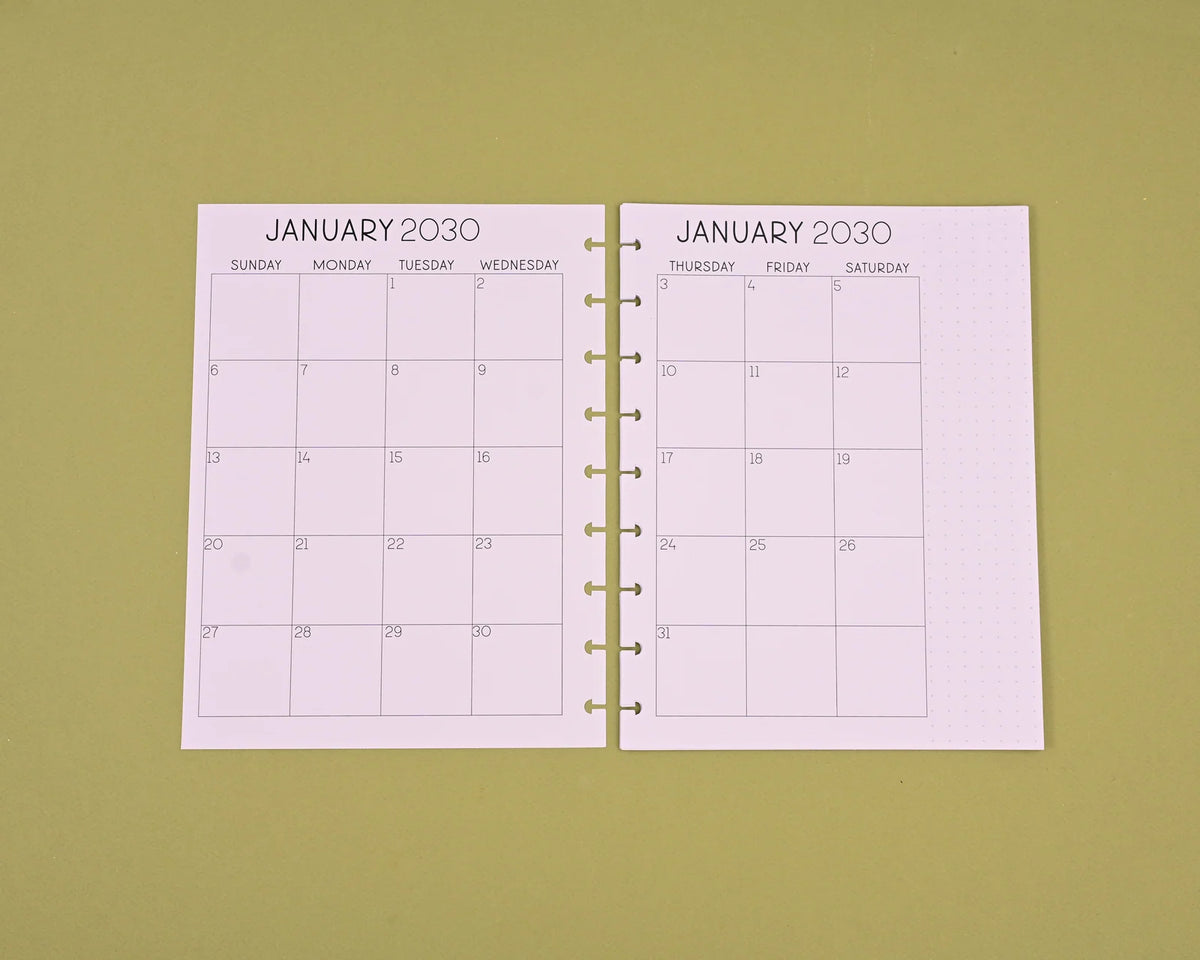 Five-Year Monthly Planner Bundle for 2027–2031 with Dividers and Reversible Cover · Five-year planning coverage from 2027