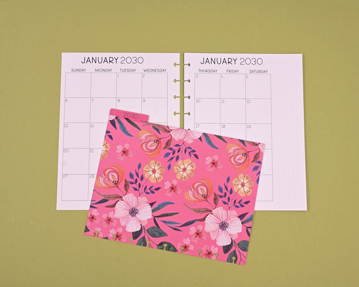 Five-Year Monthly Planner Bundle for 2027–2031 with Dividers and Reversible Cover · Five-year planning coverage from 2027