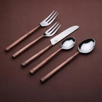 Flatware Set in 18/8 Stainless Steel with Handcrafted Textured H — 5-piece( Serves 1) / Copper / 20-piece( Serves 4) / Copper