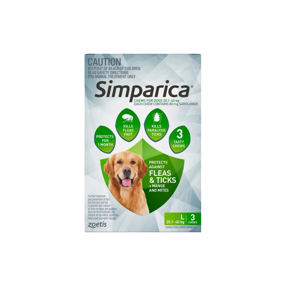 Flea and Tick Chewables for Large Dogs 44.1–88 lbs in a Liver-Flavored Soft Chew, Green Pack — 3 Chews