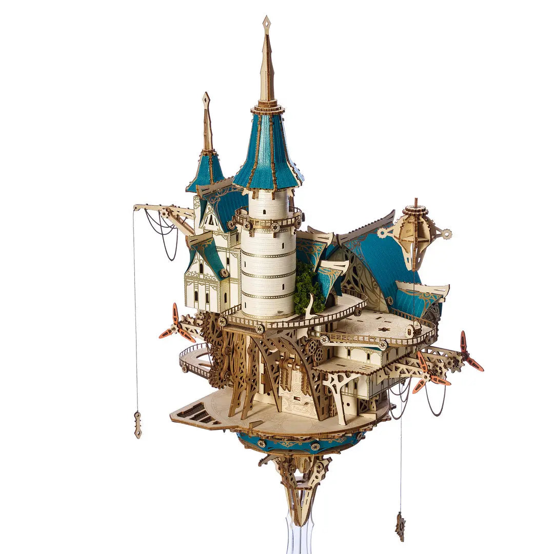 Floating Castle 3D Wooden Puzzle Kit, 699-Piece Steampunk Architecture with Built-In LED Lighting