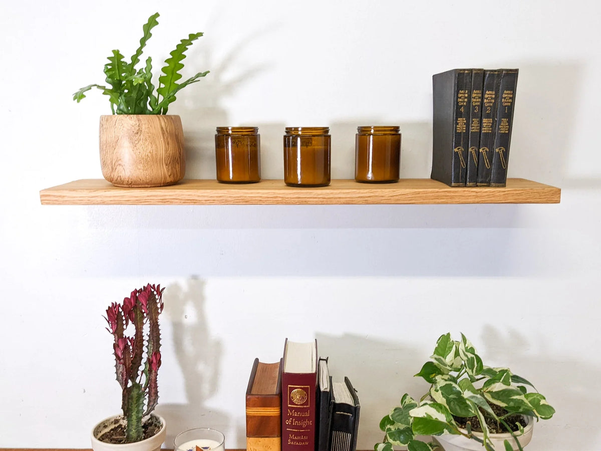 Floating Wall Shelf in Solid Oak, Maple, Mahogany or Poplar, 6 to 36 Inches Long with 3 to 8 Inch Depths