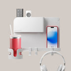 Floating Wall Shelf with Modular Accessories and Cord Storage for Bedside and Living Room Essentials
