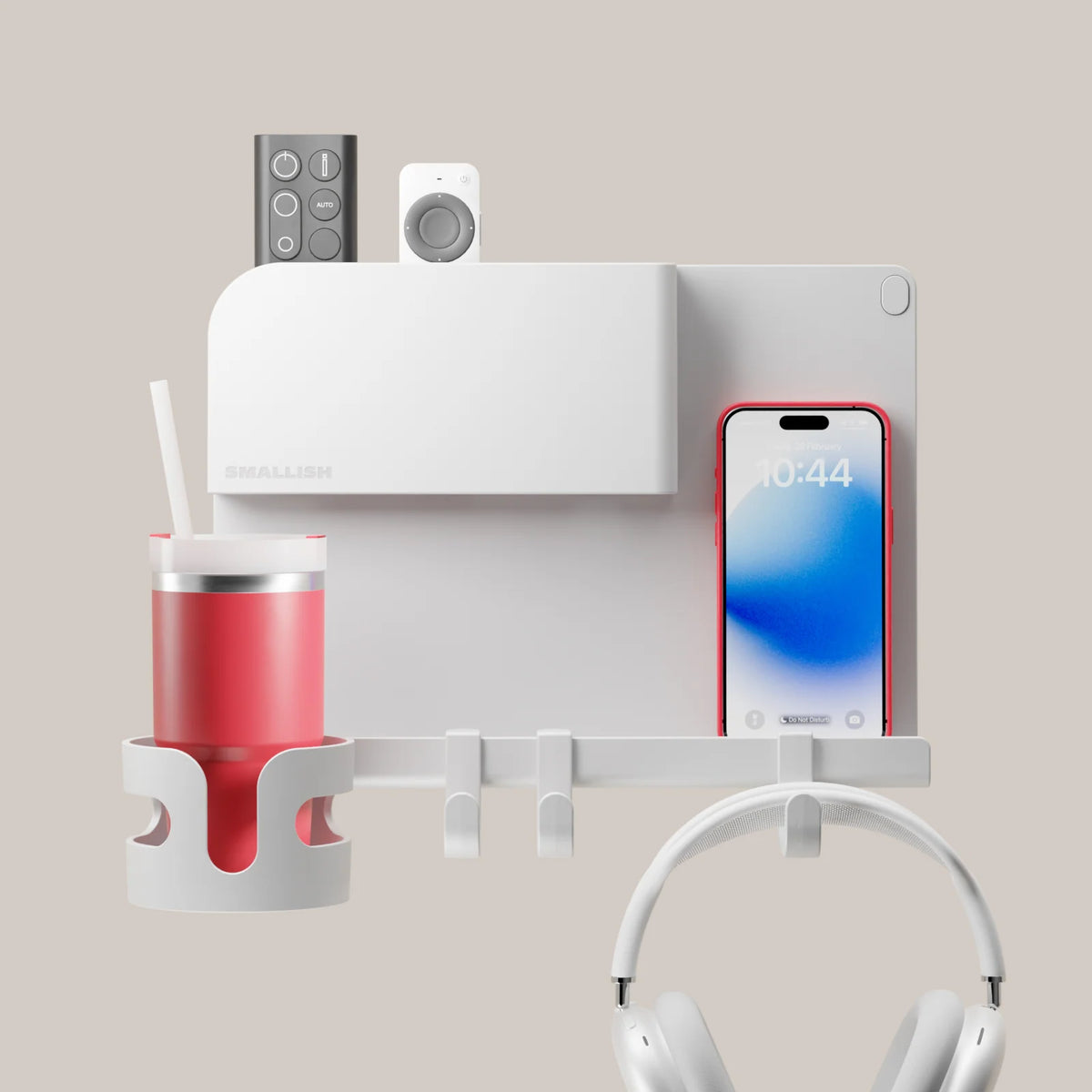 Floating Wall Shelf with Modular Accessories and Cord Storage for Bedside and Living Room Essentials