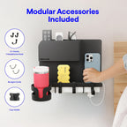 Floating Wall Shelf with Modular Accessories and Cord Storage for Bedside and Living Room Essentials