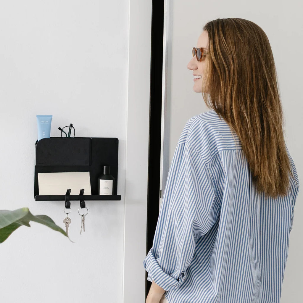 Floating Wall Shelf with Modular Accessories and Cord Storage for Bedside and Living Room Essentials