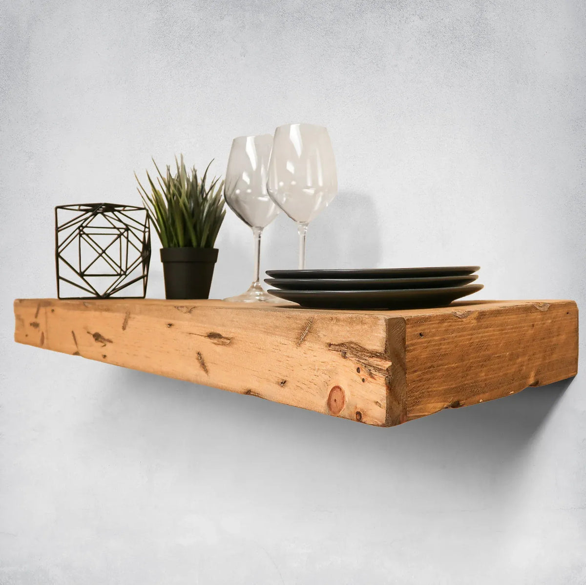 Floating Wall Shelves in Distressed Solid White Pine, 3-Inch Thick with Custom Lengths, Depths and Four Rustic Finishes