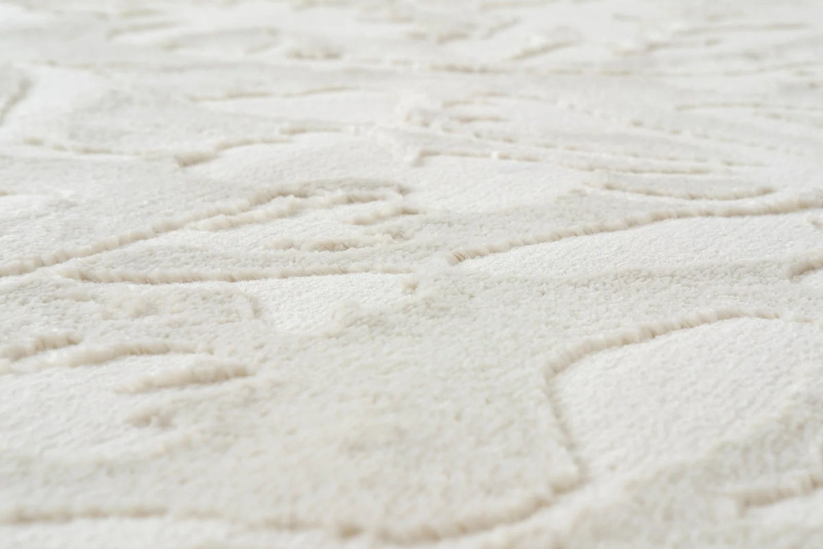 Floral Area Rug in Recycled Polyester, Washable Medium-Pile Design in Bone Beige or Camel, Multiple Room Sizes