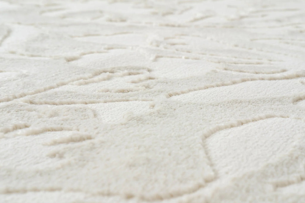 Floral Area Rug in Recycled Polyester, Washable Medium-Pile Design in Bone Beige or Camel, Multiple Room Sizes