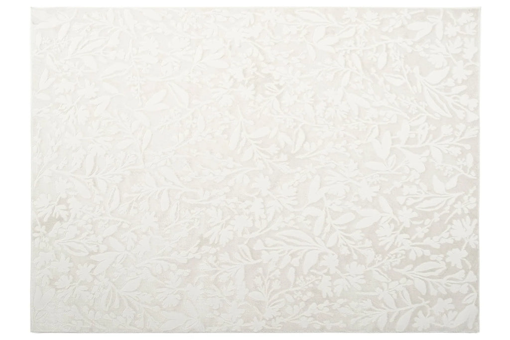 Floral Area Rug in Recycled Polyester, Washable Medium-Pile Design in Bone Beige or Camel, Multiple Room Sizes