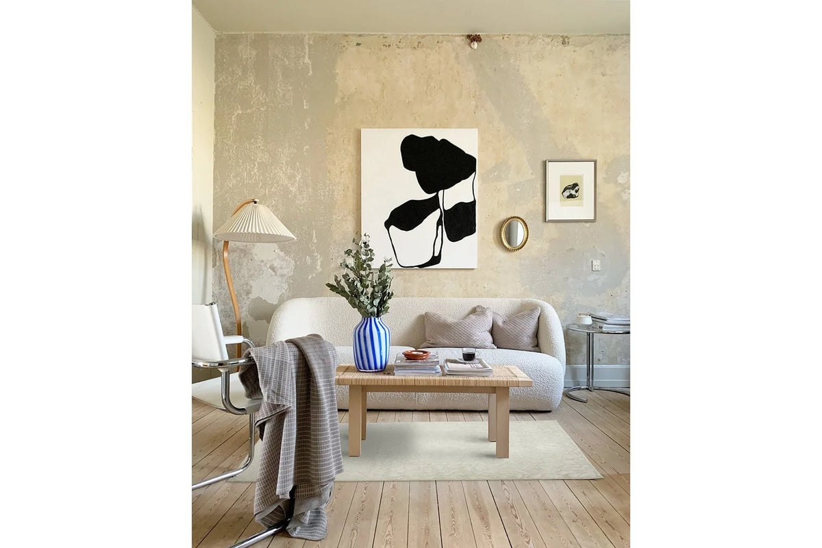 Floral Area Rug in Recycled Polyester, Washable Medium-Pile Design in Bone Beige or Camel, Multiple Room Sizes