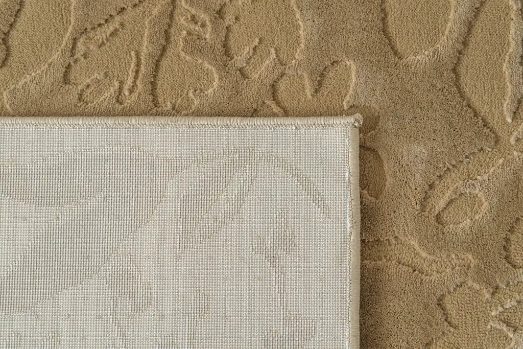 Floral Area Rug in Recycled Polyester, Washable Medium-Pile Design in Bone Beige or Camel, Multiple Room Sizes