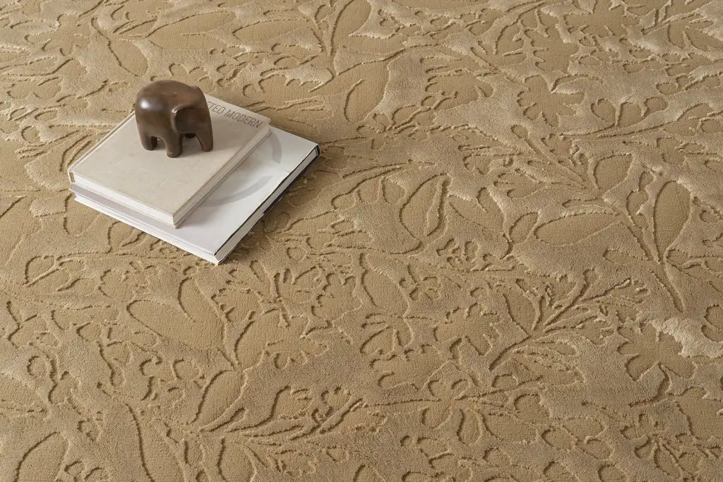 Floral Area Rug in Recycled Polyester, Washable Medium-Pile Design in Bone Beige or Camel, Multiple Room Sizes