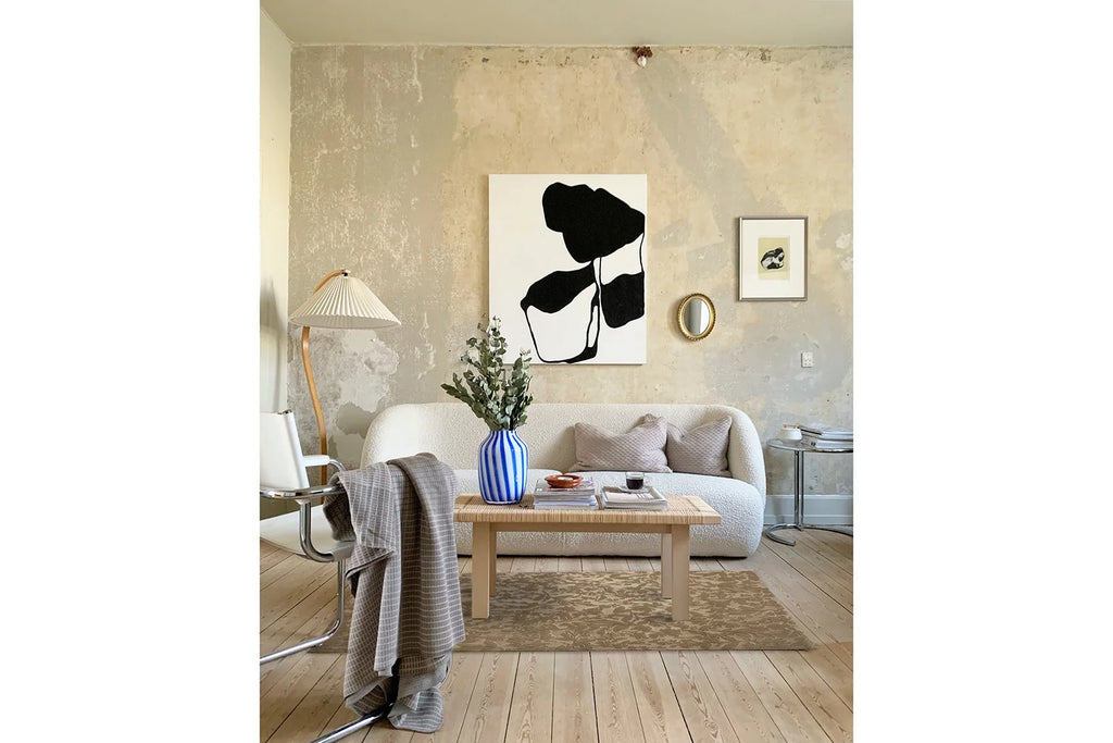 Floral Area Rug in Recycled Polyester, Washable Medium-Pile Design in Bone Beige or Camel, Multiple Room Sizes