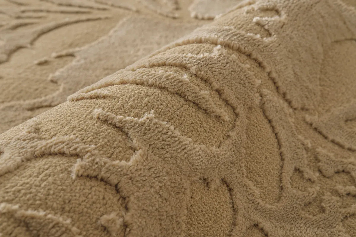 Floral Area Rug in Recycled Polyester, Washable Medium-Pile Design in Bone Beige or Camel, Multiple Room Sizes