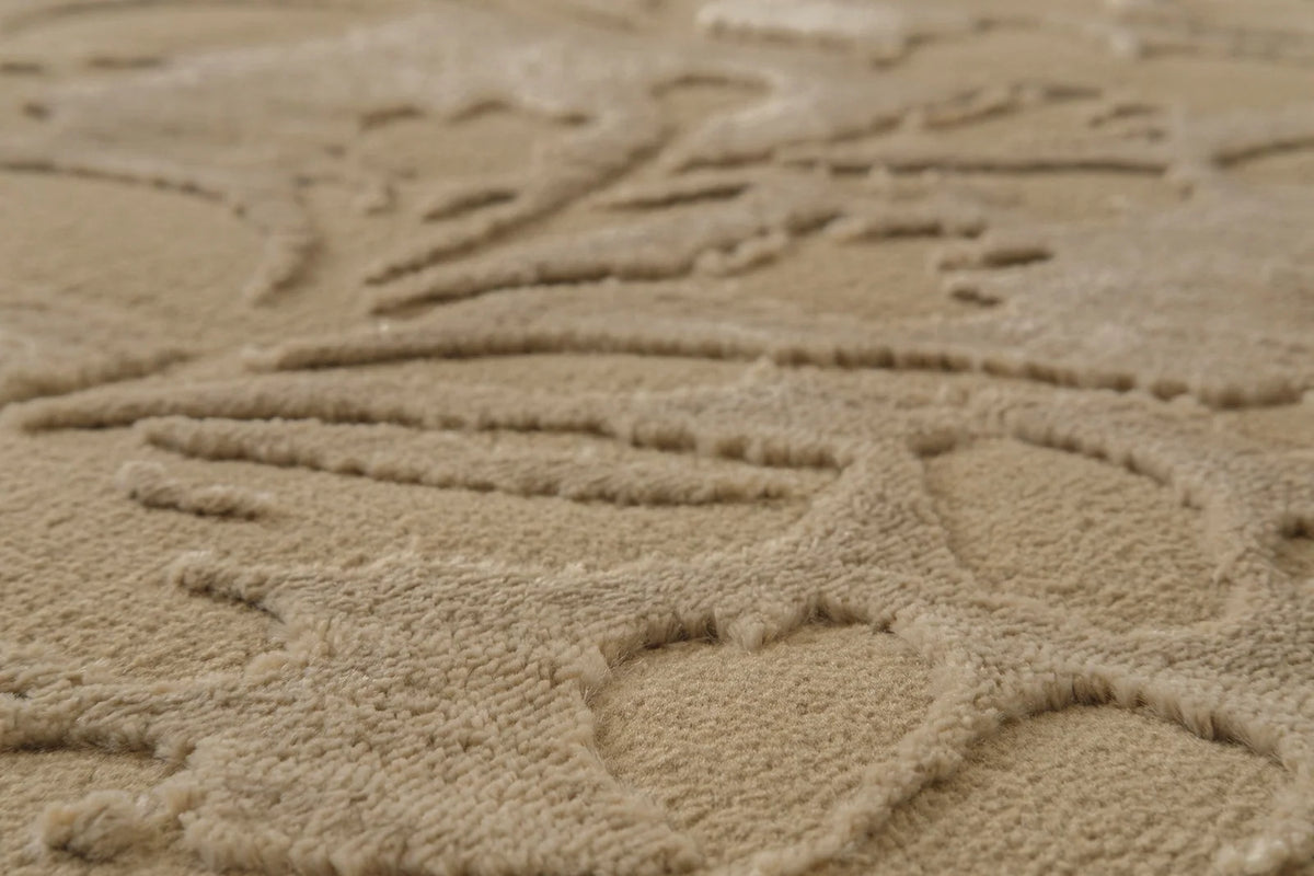Floral Area Rug in Recycled Polyester, Washable Medium-Pile Design in Bone Beige or Camel, Multiple Room Sizes
