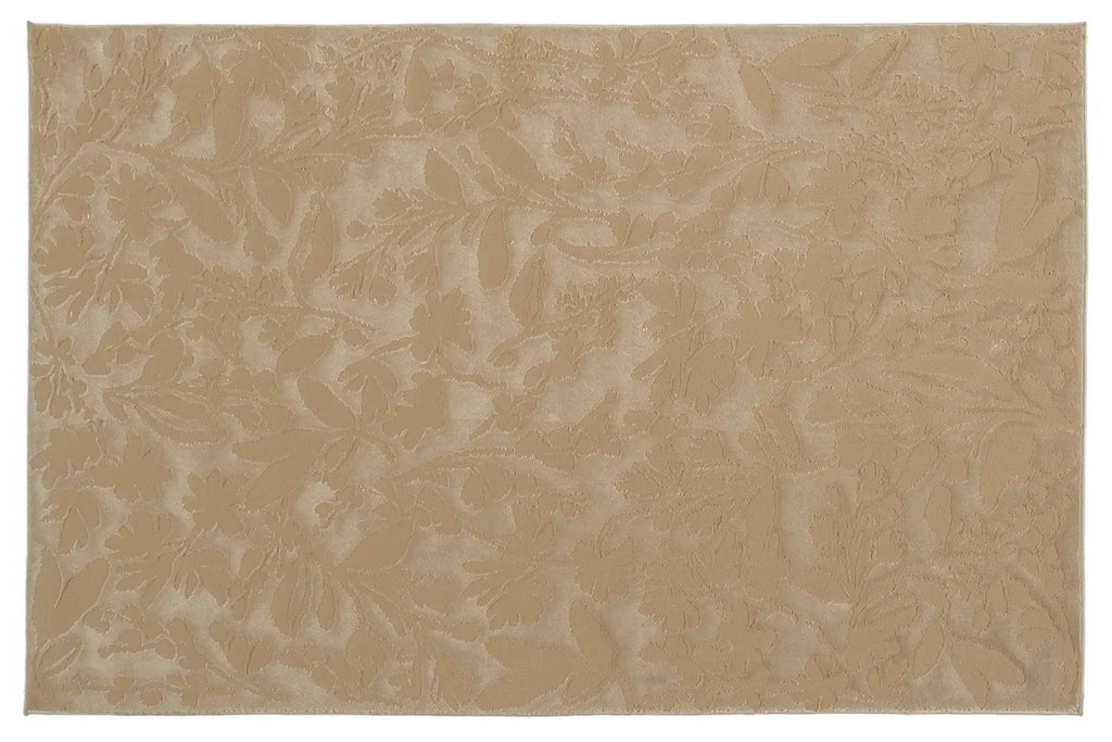 Floral Area Rug in Recycled Polyester, Washable Medium-Pile Design in Bone Beige or Camel, Multiple Room Sizes