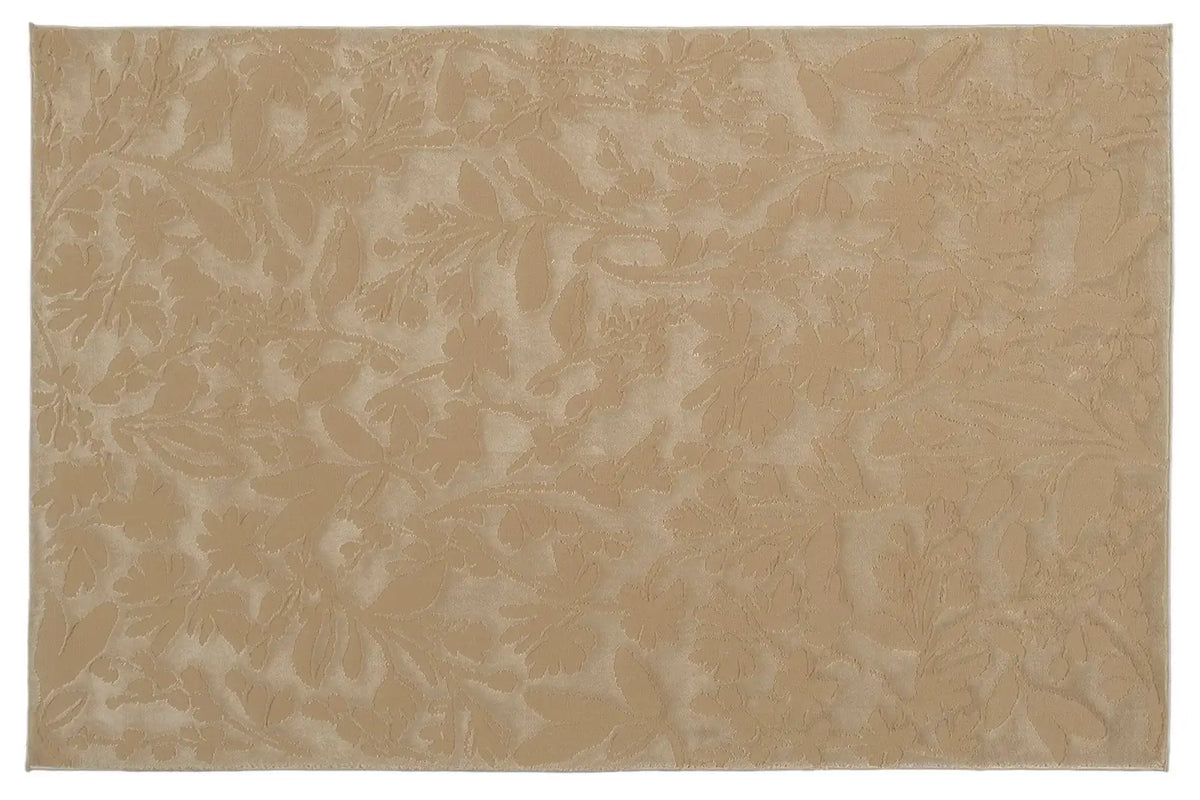 Floral Area Rug in Recycled Polyester, Washable Medium-Pile Design in Bone Beige or Camel, Multiple Room Sizes