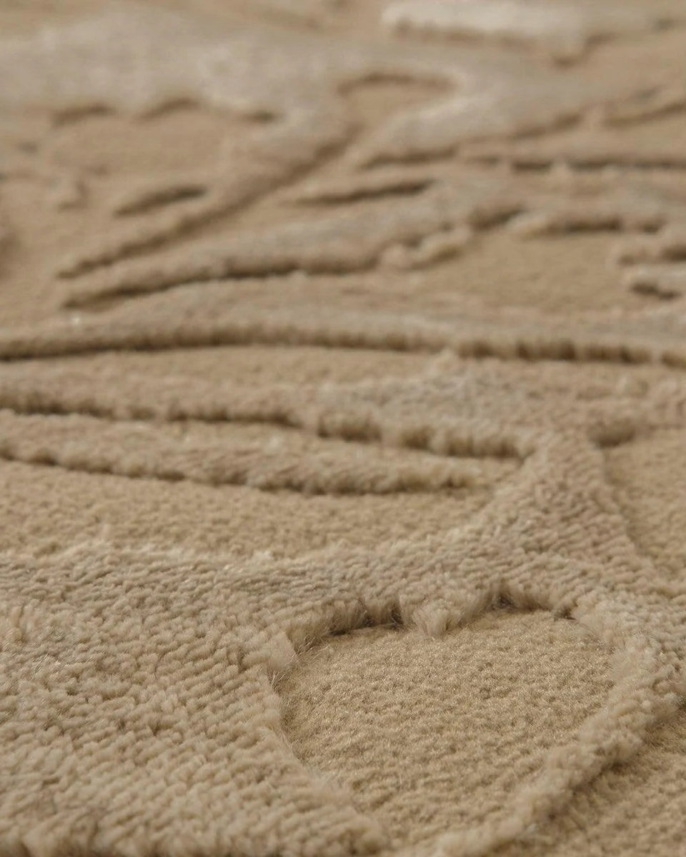 Floral Area Rug in Recycled Polyester, Washable Medium-Pile Design in Bone Beige or Camel, Multiple Room Sizes
