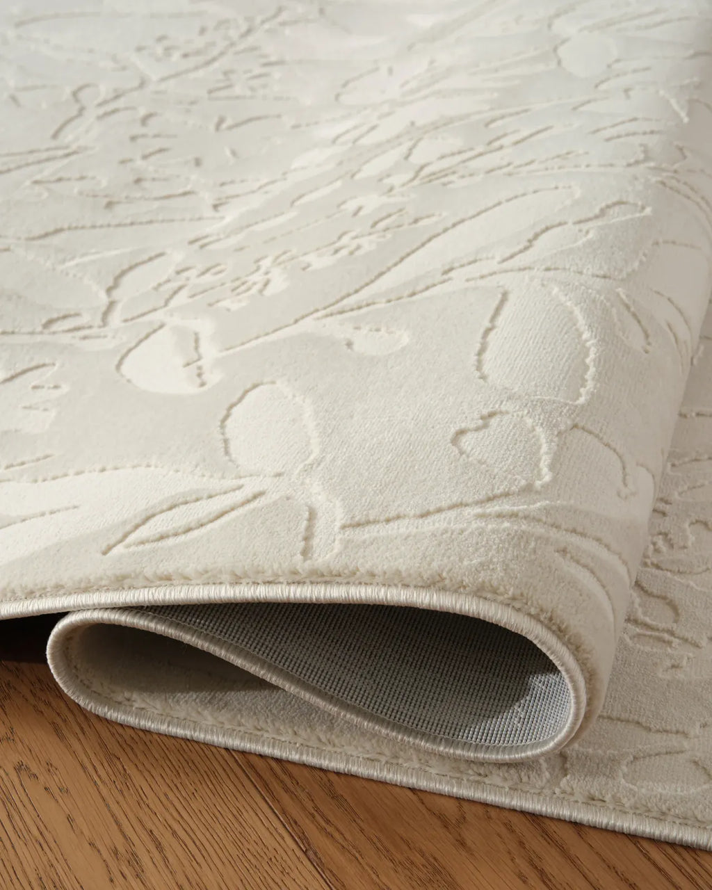 Floral Area Rug in Recycled Polyester, Washable Medium-Pile Design in Bone Beige or Camel, Multiple Room Sizes
