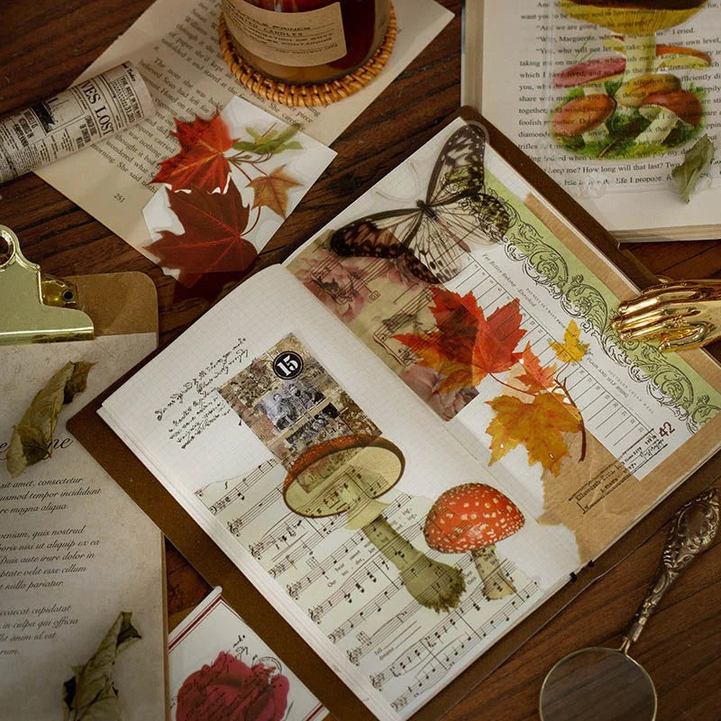 Floral Journal Stickers for Bullet Journals, Scrapbooks and Junk Journals in Rose, Butterfly, Cotton, Fungi, Daisy and Map