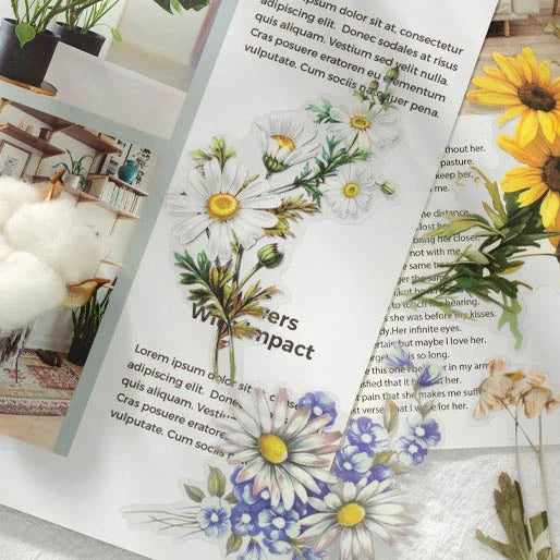 Floral Journal Stickers for Bullet Journals, Scrapbooks and Junk Journals in Rose, Butterfly, Cotton, Fungi, Daisy and Map