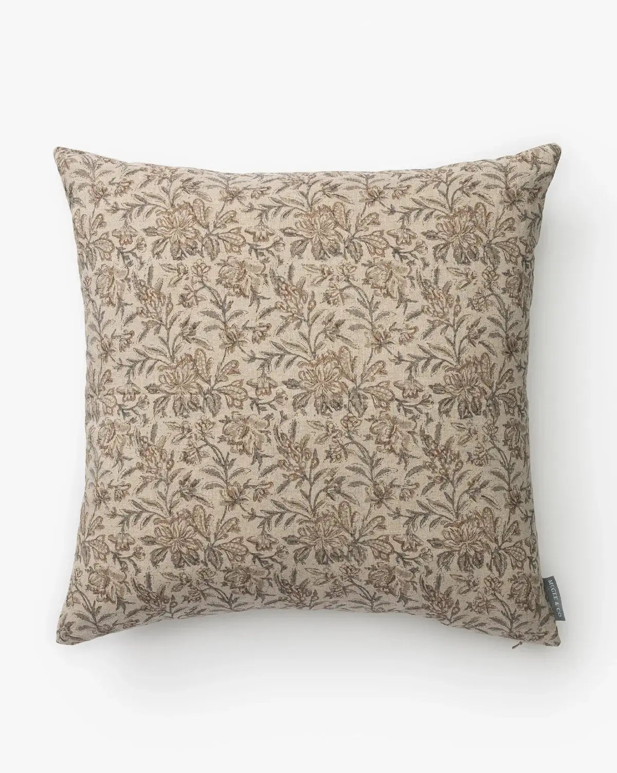 Floral Linen Pillow Cover, Gray