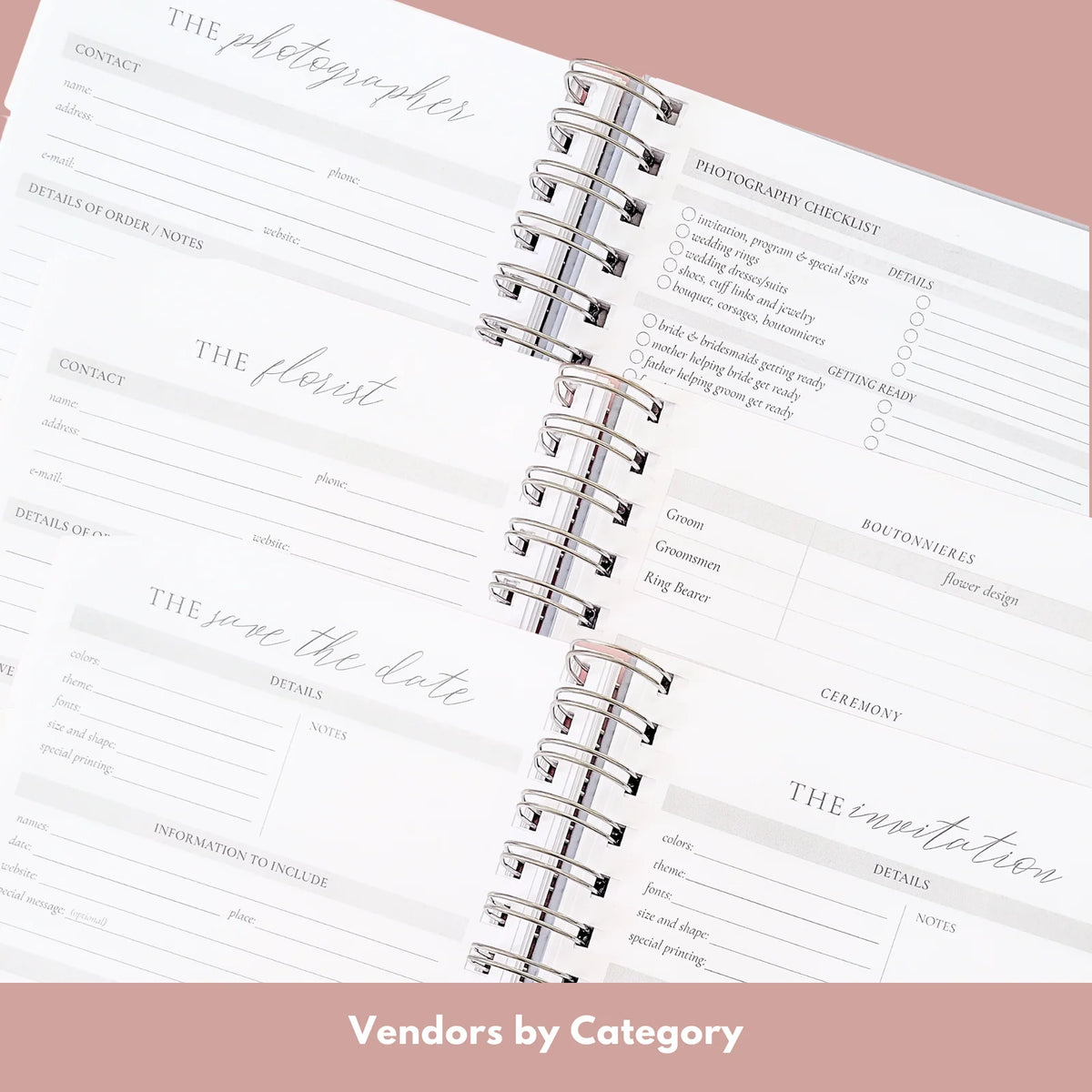 Floral Monogram Wedding Planner with Metallic Foil Details and Tabbed Sections for Easier Organization
