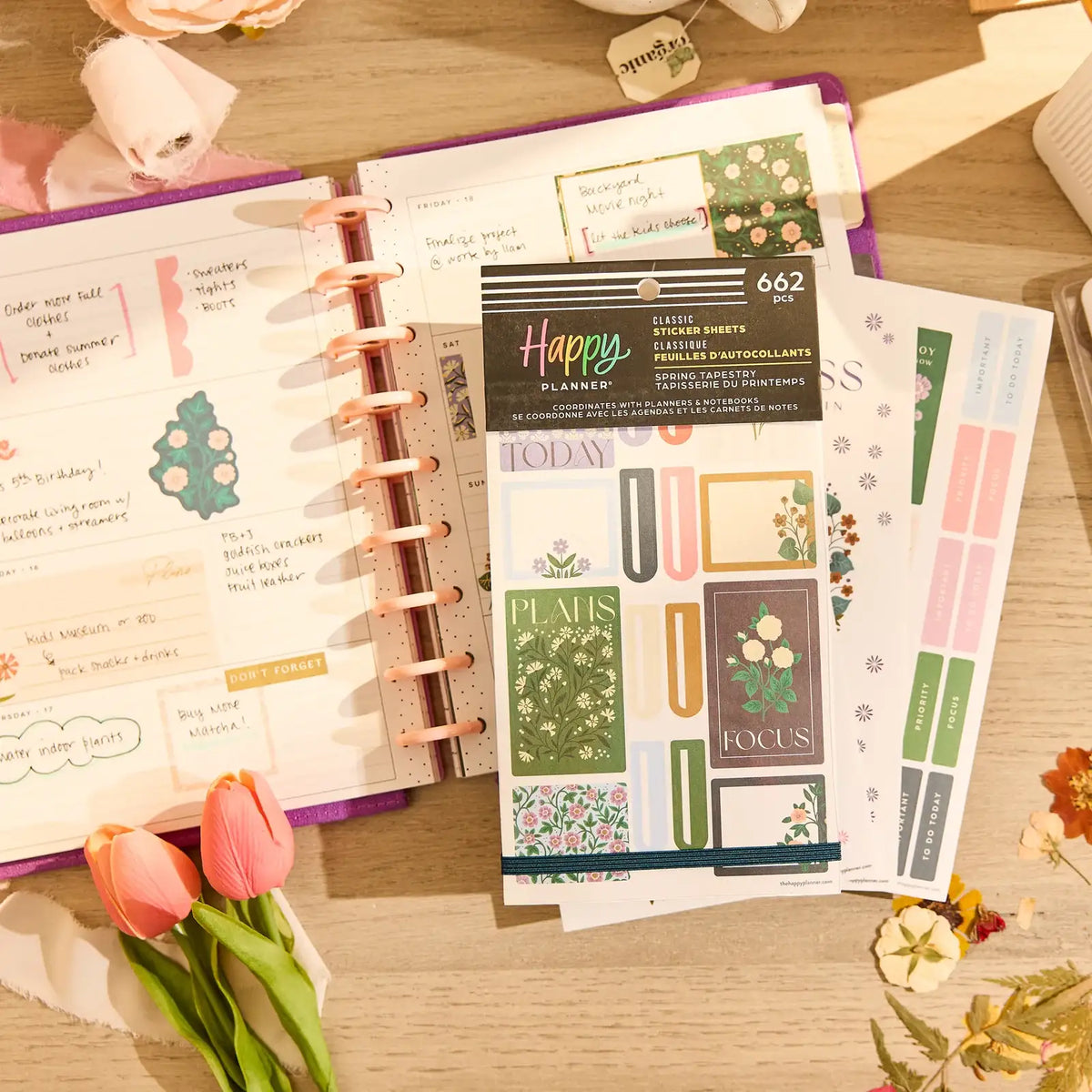 Floral Planner Sticker Book with 30 Sheets of Spring Designs for Decorative and Functional Page Layouts