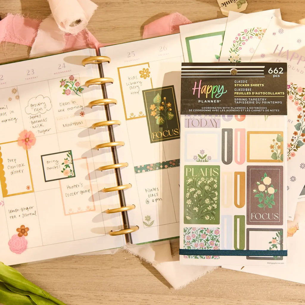Floral Planner Sticker Book with 30 Sheets of Spring Designs for Decorative and Functional Page Layouts