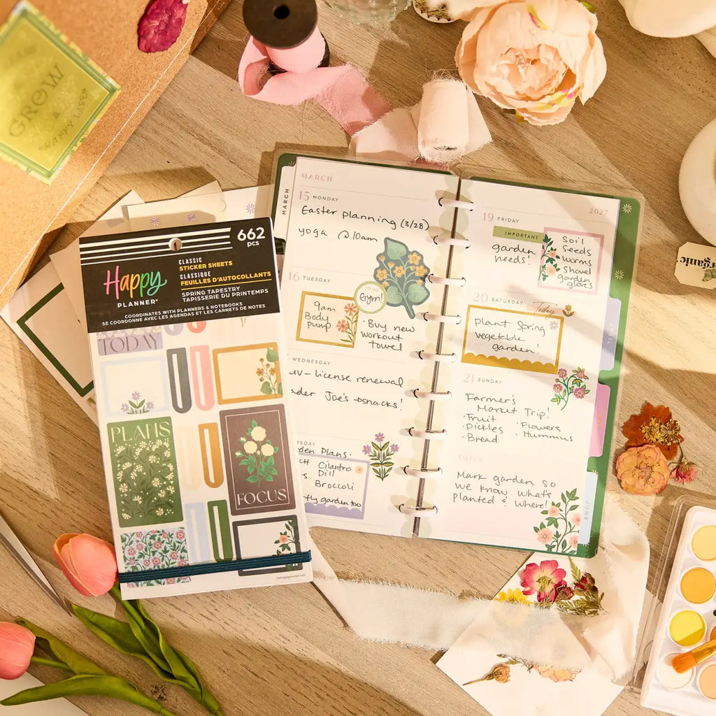 Floral Planner Sticker Book with 30 Sheets of Spring Designs for Decorative and Functional Page Layouts