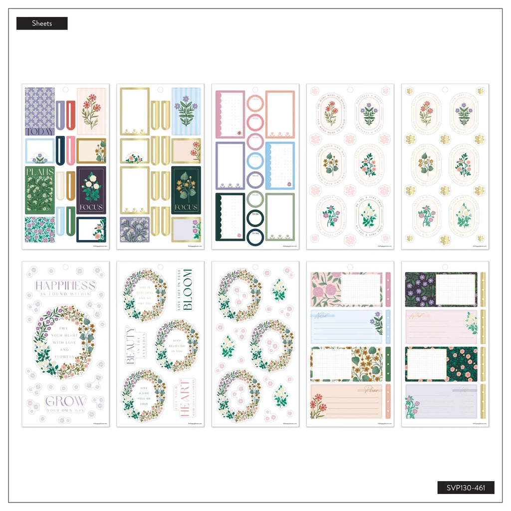 Floral Planner Sticker Book with 30 Sheets of Spring Designs for Decorative and Functional Page Layouts