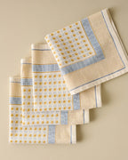 Floral Printed Cloth Napkins, Set of Four with Yellow and Blue Watercolor Motifs for Everyday Dining