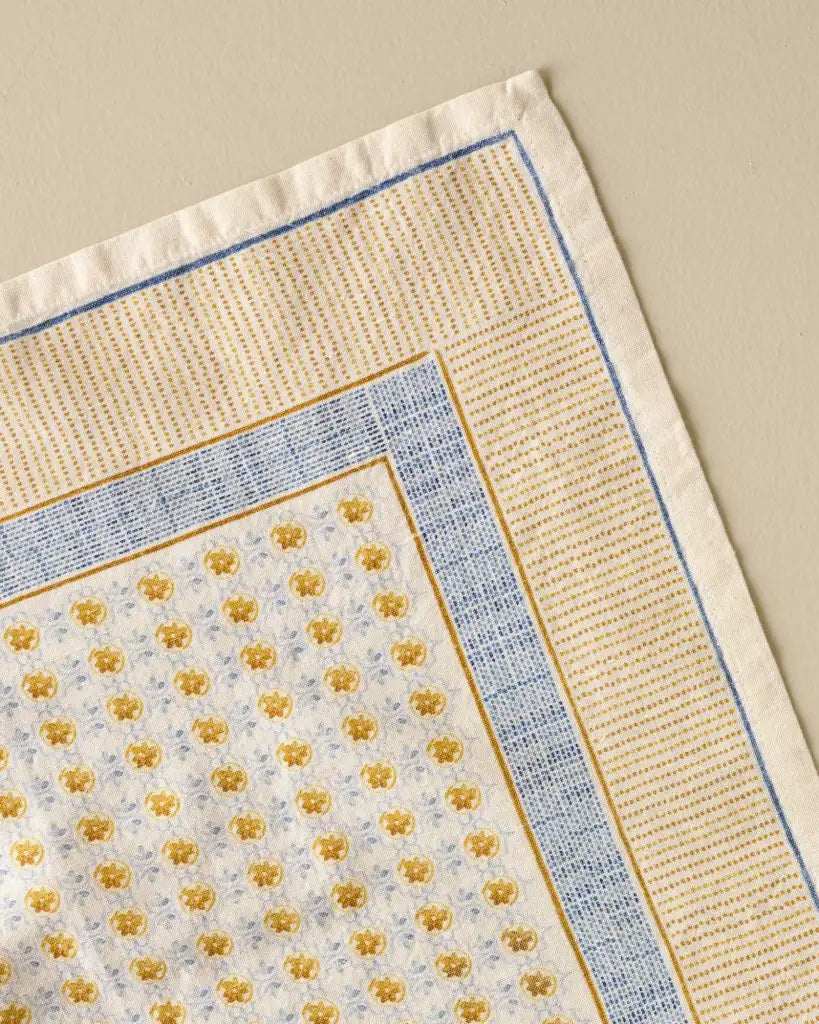 Floral Printed Cloth Napkins, Set of Four with Yellow and Blue Watercolor Motifs for Everyday Dining