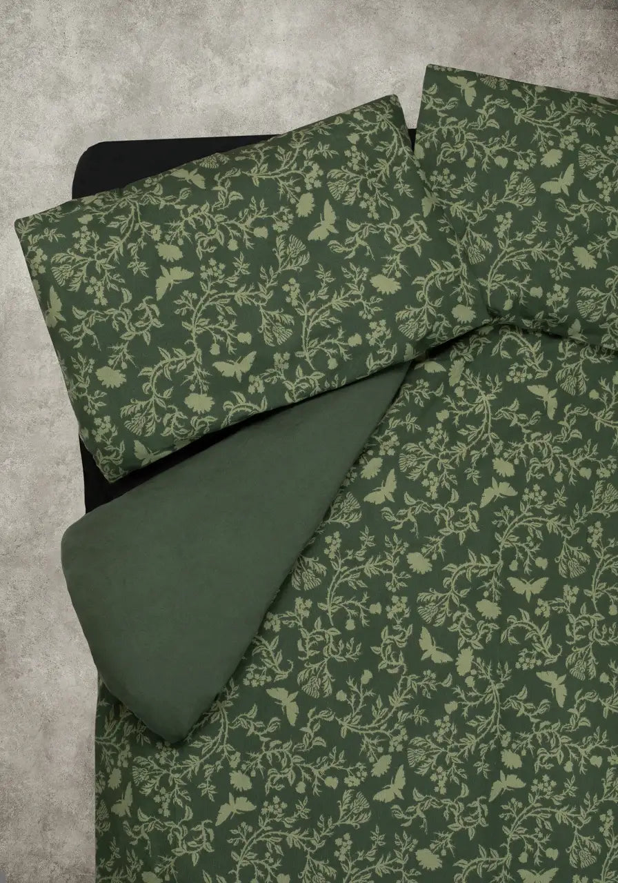 Floral Queen Bedding Set in Green Cotton-Linen Blend