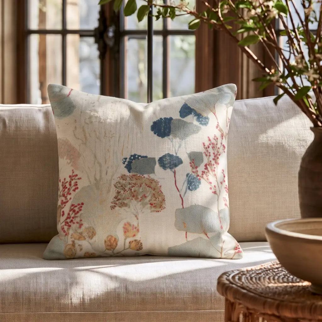 Floral Throw Pillow in a USA-Made Linen Blend