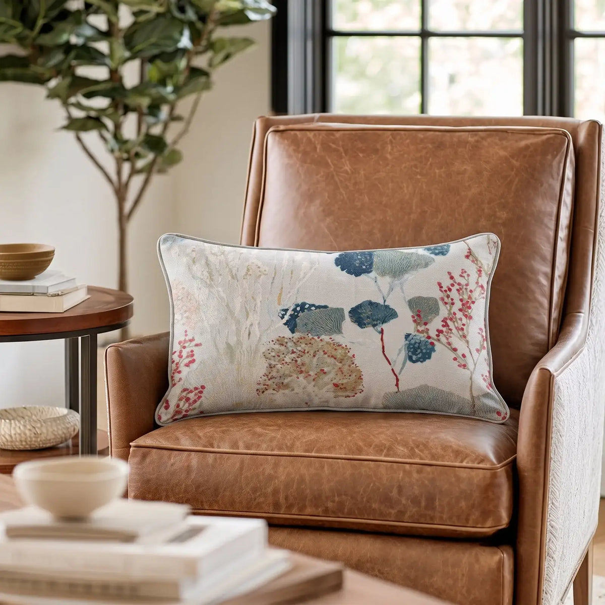 Floral Throw Pillow in a USA-Made Linen Blend