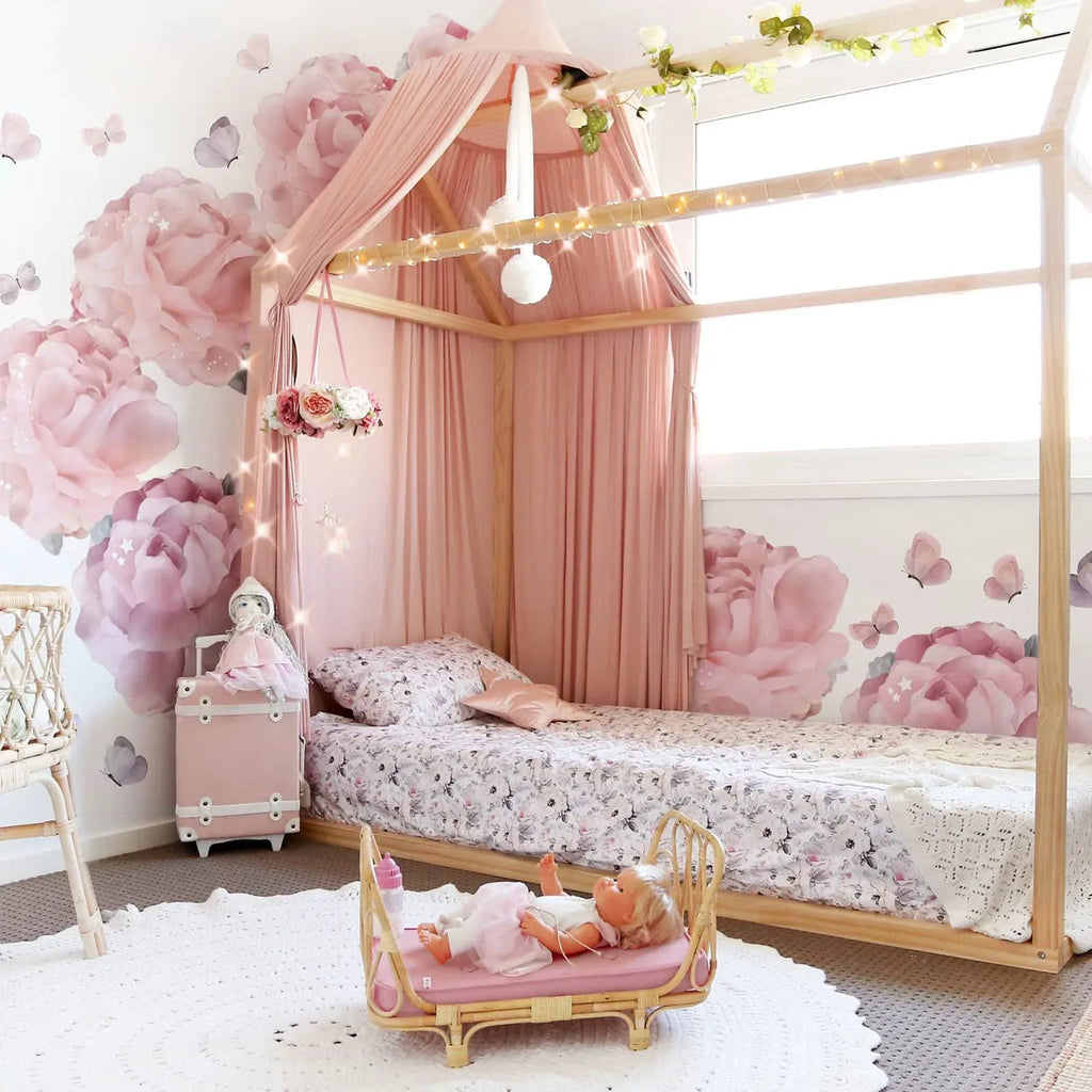 Floral Wall Stickers with Peonies, Butterflies, Stars and White Star Dust in Three Decorative Pack Sizes