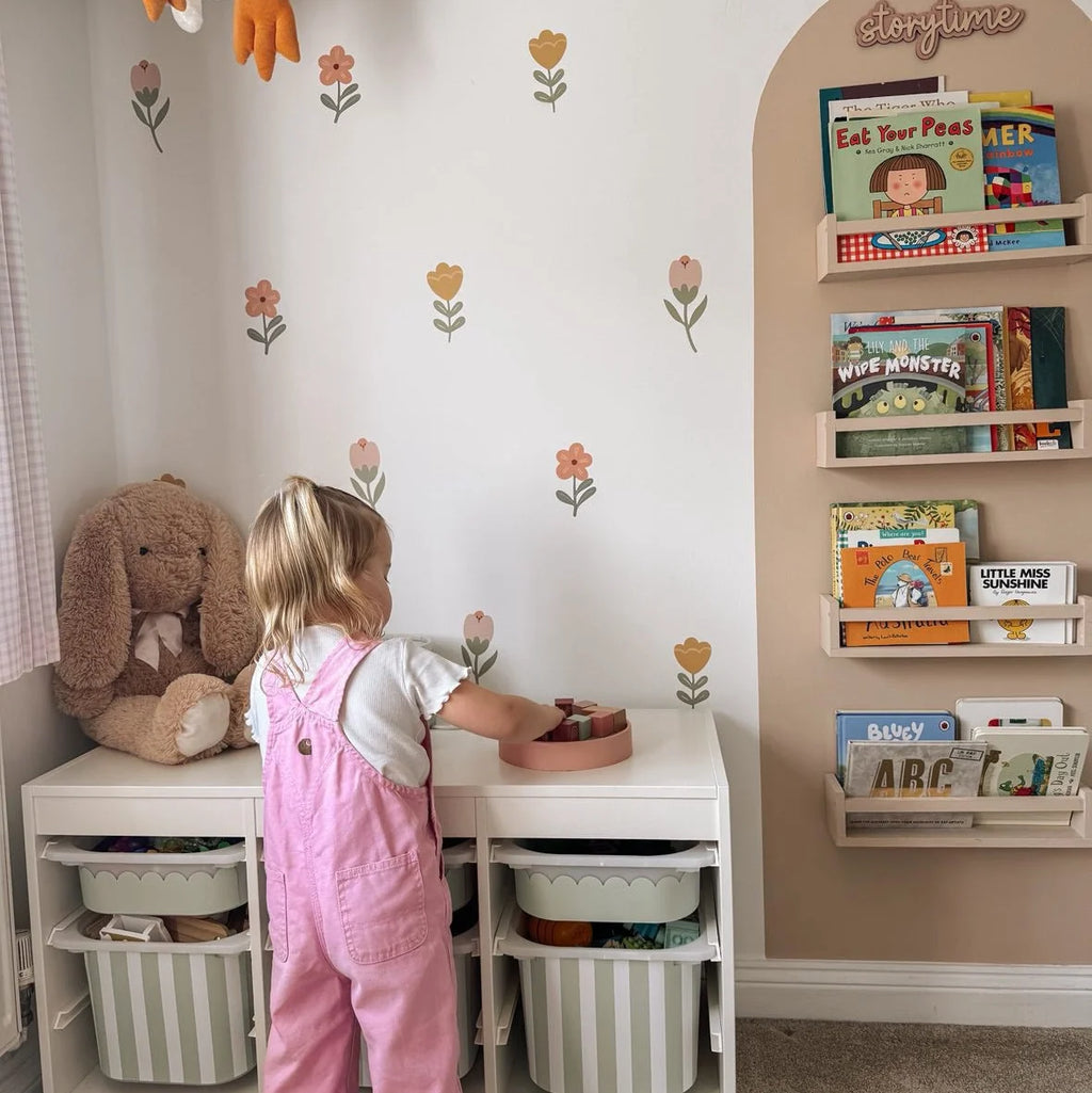Flower Nursery Wall Stickers in Soft Pastel Colours, 18 Removable Woven Fabric Decals for Nursery Decor